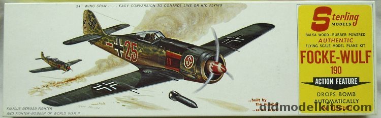 Sterling Focke-Wulf FW-190 Drops Bombs In Flight - 24 inch Wingspan for Free Flight or R/C, A20 plastic model kit